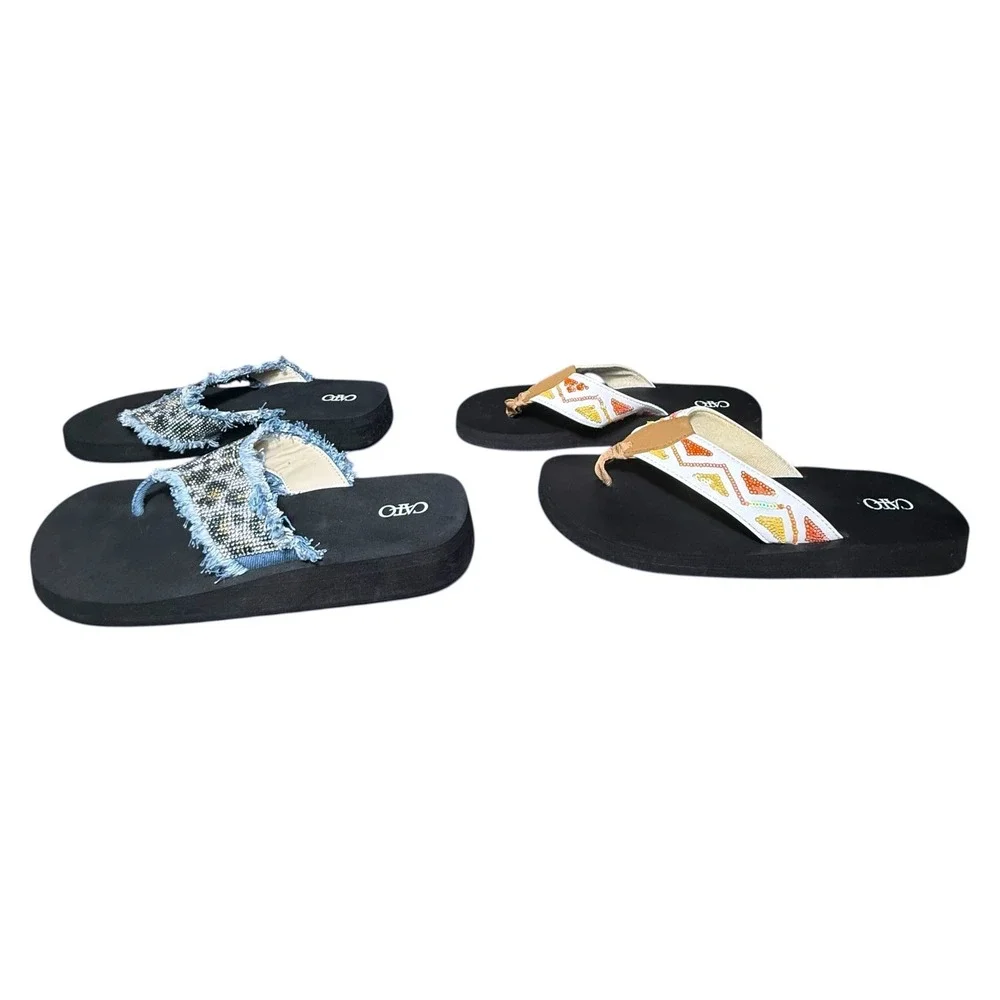 Cato Platform Flip Flops Bundle Leopard Rhinestone Denim & Embroidered Sandals 9